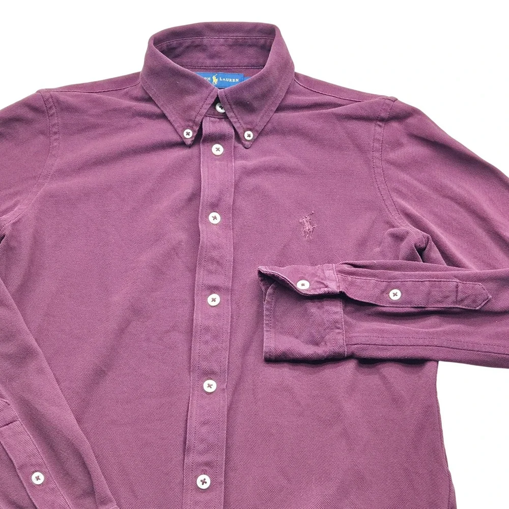 Ralph Lauren Youth Knit Oxford Long Sleeve Button‎ Down Shirt Burgundy Medium